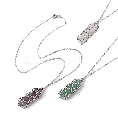 Natural Mixed Gemstone Bullet Pendant Necklace NJEW-JN04421-1