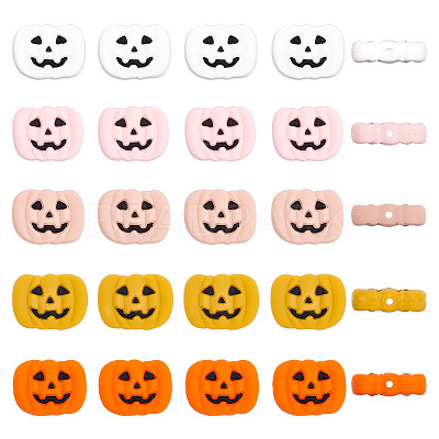 20Pcs 5 Colors Pumpkin Jack-O'-Lantern Halloween Food Grade Eco-Friendly Silicone Beads SIL-AR0001-10-1