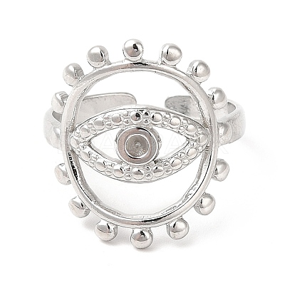 Tarnish Resistant 201 Stainless Steel Open Cuff Ring Rhinestone Settings RJEW-E063-40P-1