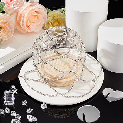 Rhinestone Mesh Headpiece Cap AJEW-WH0413-82C-1