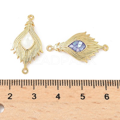 Brass Pave Shell Feather Connector Charms KK-I357-03G-1