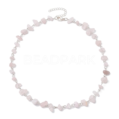 Natural Rose Quartz Chip Beaded Necklaces NJEW-JN05140-03-1