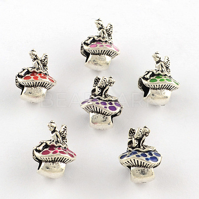 Antique Silver Plated Fairy and Mushroom Tibetan Style Alloy Enamel European Beads X-ENAM-Q421-12-1