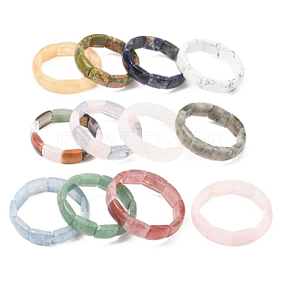 Rectangle Natural Mixed Stone Beaded Stretch Bracelets for Women Men GG-CBA9ACE-C-1