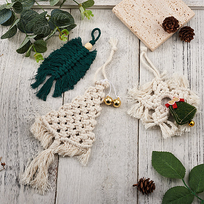 3Pcs 3 Style Christmas Theme Cotton Weave Pendant Decorations HJEW-CF0001-13-1