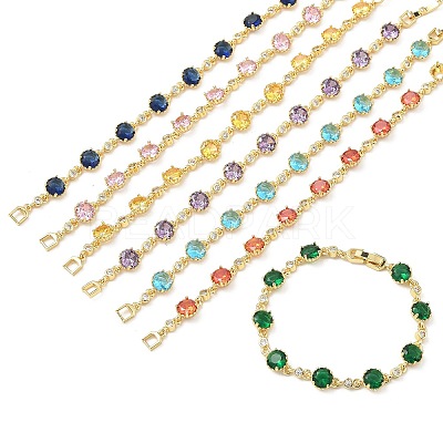 Brass Micro Pave Cubic Zirconia Link Cahin Bracelets for Women BJEW-A172-01G-1