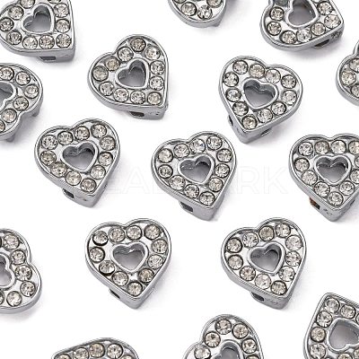 Alloy Heart Slide Charms with Grade A Rhinestones ALRI-R034-06-1