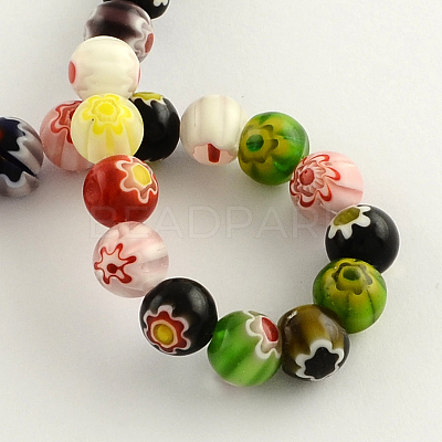 Round Handmade Millefiori Glass Beads Strands X-LK-R004-82-1