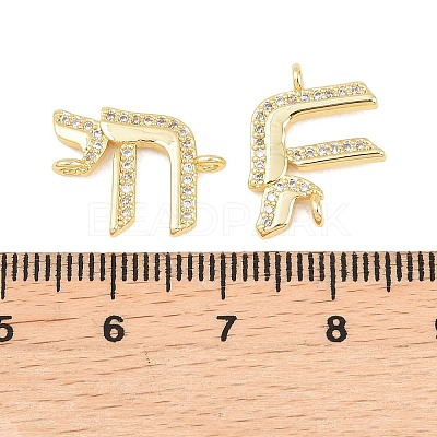 Brass Micro Pave Clear Cubic Zirconia Jewish Life Symbol Chai Links Connector Charms KK-C170-07G-1