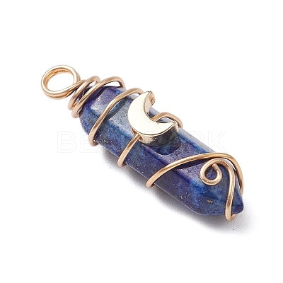 2Pcs 2 Styles Natural Lapis Lazuli Double Terminated Pointed Pendants PALLOY-JF03122-04-1
