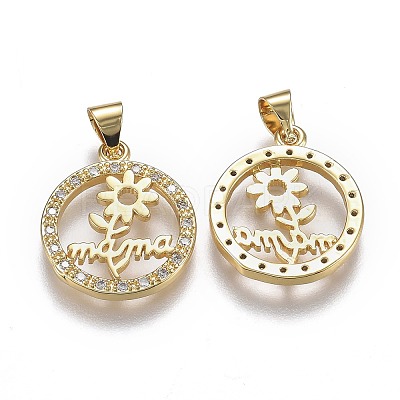 Brass Micro Pave Clear Cubic Zirconia Pendants ZIRC-A011-27G-1