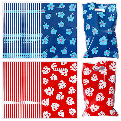 10Pcs Printed Leaf Platic Gift Storage Bags with Die Cut Hole Handles ABAG-WH0048-65-1