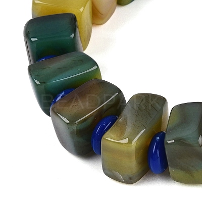 Natural Agate(Dyed & Heated) Square and Rondelle Resin Beaded Stretch Bracelets for Unisex BJEW-Q101-02D-1