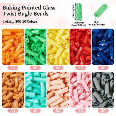 80G 10 Colors Baking Paint Glass Twist Bugle Beads SEED-TA0001-47-1