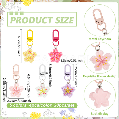 20Pcs 5 Colors Resin Flower Pendant Decorations HJEW-UN0001-27-1