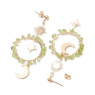 Vintage Natural Peridot Ear Studs EJEW-JE05806-02-1