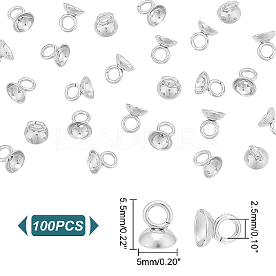 100Pcs 201 Stainless Steel Bead Cap Pendant Bails STAS-UN0042-25B-1