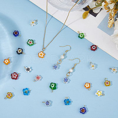 48Pcs Handmade Millefiori Glass Pendants PALLOY-HS00029-1