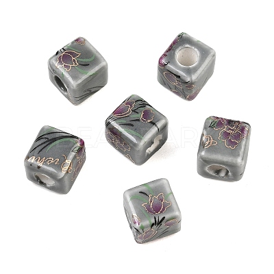 Floral Printed Porcelain Beads PORC-Q160-2-1