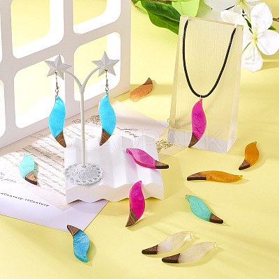 12Pcs 6 Colors Transparent Resin & Walnut Wood Big Pendants RESI-TA0003-44-1