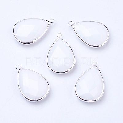 Silver Color Plated Brass Glass Teardrop Pendants GLAA-M006-A-22S-1