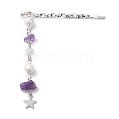 Natural Gemstone Chip & Pearl Hair Bobby Pin PHAR-JH00102-1