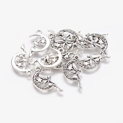 Tibetan Style Alloy Moon with Fairy Pendants X-TIBEP-Q043-031-RS-1