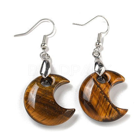 Rack Plating Moon Brass Dangle Earrings for Women EJEW-B064-02P-07-1