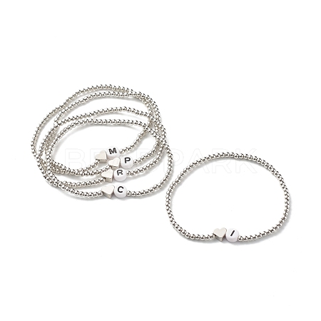 Heart and Random Letter Beads Stretch Bracelet for Teen Girl Women BJEW-JB06996-1