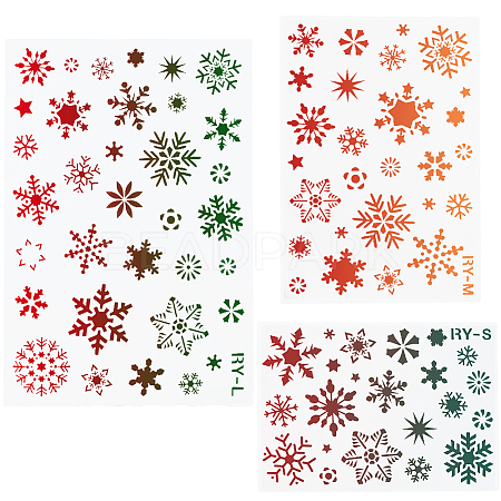 6Pcs 3 Styles Christmas Theme Plastic Hollow Out Drawing Painting Stencils Templates DIY-GF0009-92-1
