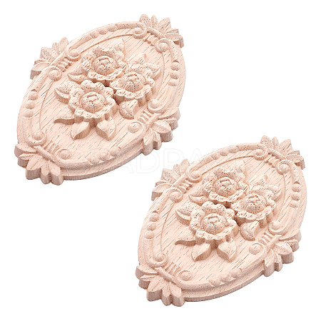 Natural Solid Rubber Wood Carved Onlay Applique Craft WOOD-GF0001-27-1