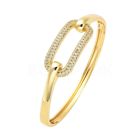 Brass Micro Pave Clear Cubic Zirconia Hollow Rectangle Hinged Bangles for Woman BJEW-M312-03C-G-1