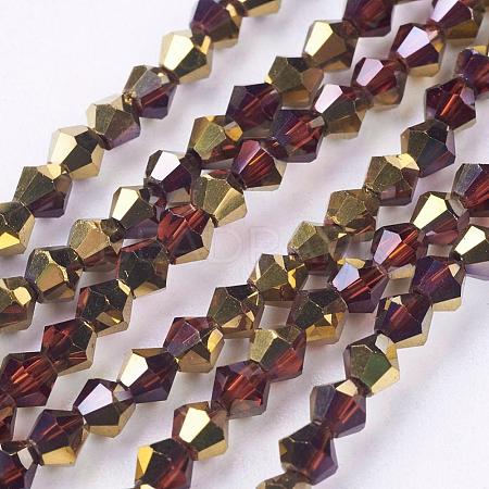 1 Strand Faceted Bicone Half Plated Electroplate Glass Beads Strands X-EGLA-J026-3mm-H17-1