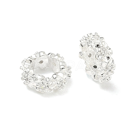 Flower Brass Micro Pave Clear Cubic Zirconia European Beads KK-G557-39S-1