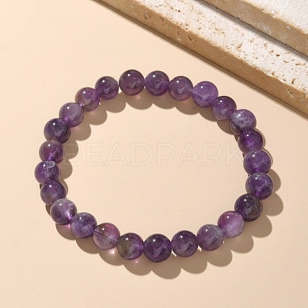 Natural Amethyst Bead Stretch Bracelets X-BJEW-K212-B-034-1