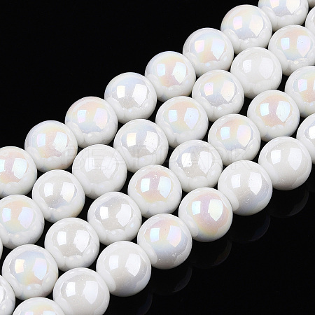 Electroplate Opaque Glass Beads Strands X-GLAA-T032-P10mm-AB02-1
