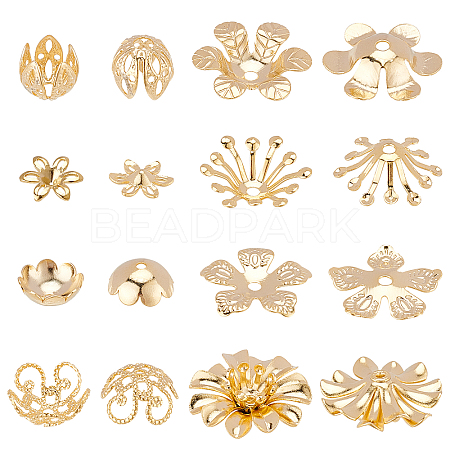 48Pcs 8 Styles Brass Bead Caps KK-PH0003-21G-1