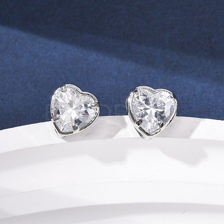 Brass Micro Pave Clear Cubic Zirconia Stud Earrings EJEW-C174-02A-P-1