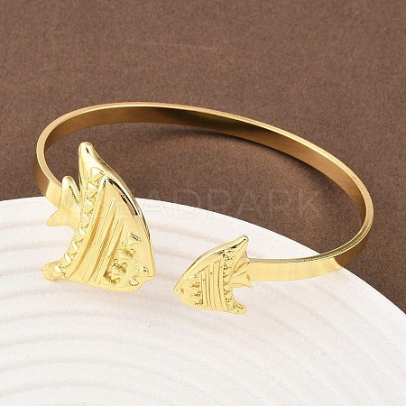 Marine Organism Brass Cuff Bangles for Women BJEW-D368-03K-G-1