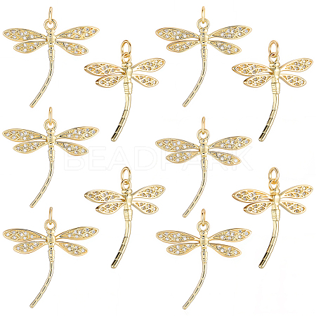 10Pcs Brass Micro Pave Clear Cubic Zirconia Pendants KK-BBC0021-86-1