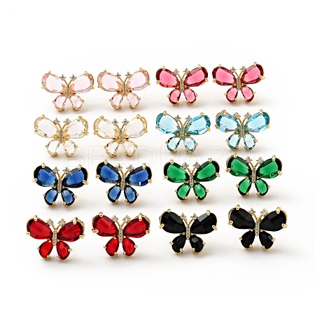 Cubic Zirconia Butterfly Stud Earrings KK-D080-17G-1