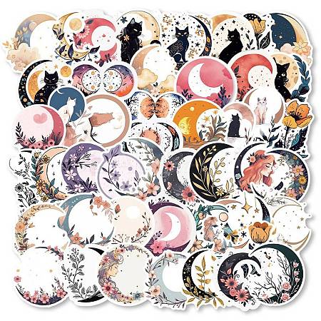 50Pcs PVC Self Adhesive Moon Cartoon Stickers X-STIC-B001-01-1