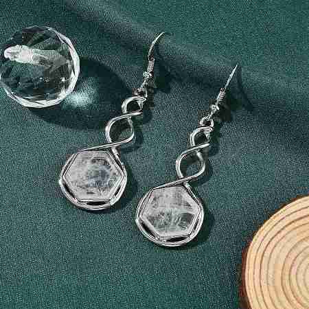 Hexagon Natural Quartz Crystal Dangle Earrings EJEW-K298-01P-02-1