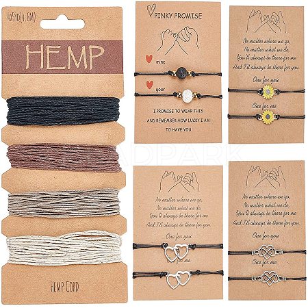 Adjustable Waxed Cord Braided Bead Bracelets Set DIY-AR0001-65-1