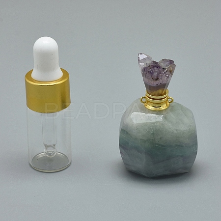 Natural Fluorite Openable Perfume Bottle Pendants G-E556-20A-1