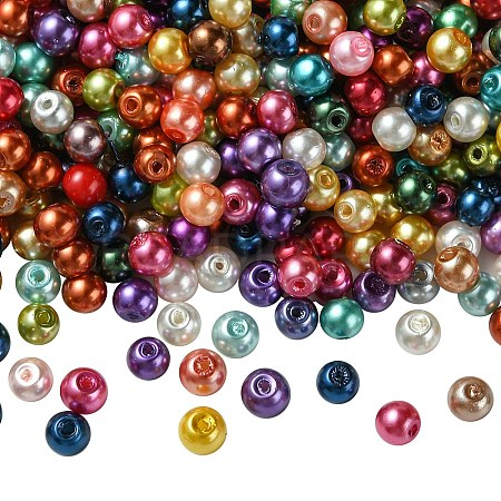 Baking Paint Pearlized Glass Pearl Round Bead Strands X-HY-Q004-4mm-M-1
