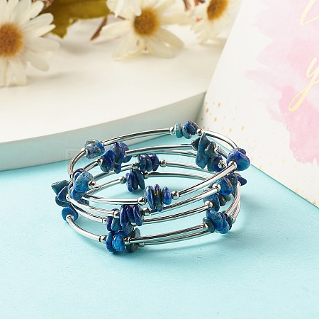 5-Loop Natural Lapis Lazuli Chip Beaded Wrap Bracelets for Women BJEW-JB01517-10-1