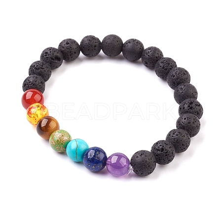 Natural & Synthetic Mixed Stone Stretch Bracelets BJEW-JB03603-1