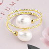 Natural Pearl Beaded Wrapped Cuff Ring RJEW-T026-04G-3