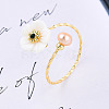 Natural Pearl with Shell Flower Open Cuff Ring RJEW-T026-03G-2